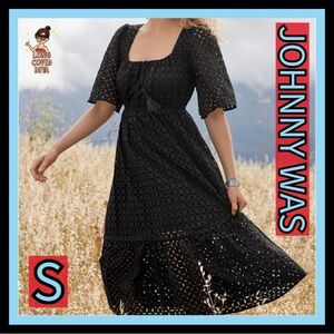 🖤👗🖤EUC/Johnny Was/Jade/Black/Misty Eyelet Midi Dress/Small👗🖤👗